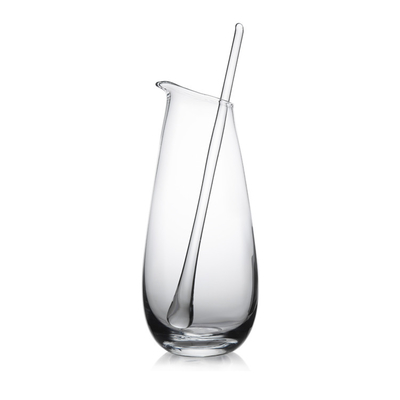 1.4L Handmade Water Jug Clear Round Glass Pitcher with Glass Stirrer