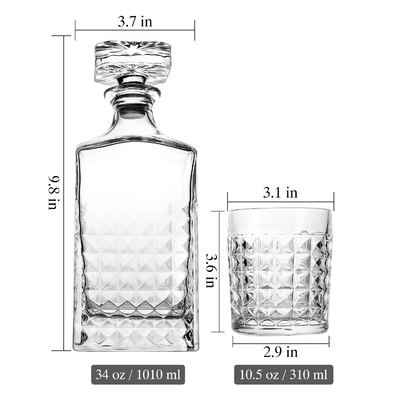 Unique Factory High Quality Lead Free Crystal Diamond Decanter drinking Whiskey Glasses Decanter Set