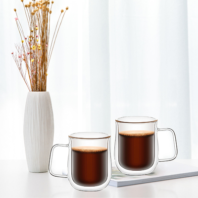 Amazon top seller High quality Borsilicate double wall Heat Resistant Hot Coffee Glss  Double Wall Glass Cup