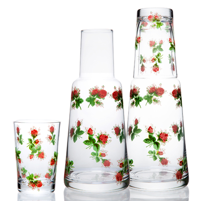 Countryside Design Flower Decal Transparent Lead Free Crystal High Quality Handblown Carafe Set