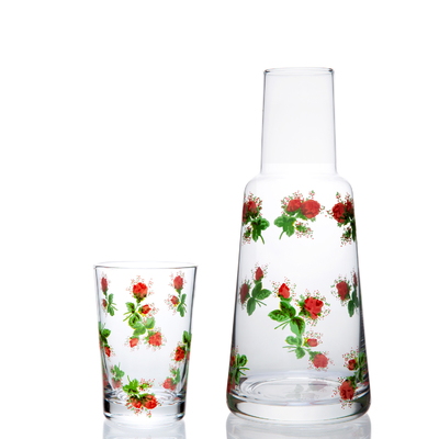 Countryside Design Flower Decal Transparent Lead Free Crystal High Quality Handblown Carafe Set