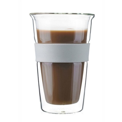 Factory direct sale Heat Resistant Hot Beverage Double Wall Glass with Silicone Transparent with dome cover coffee cup