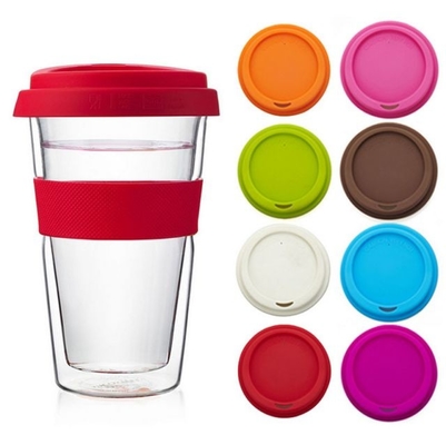 Factory direct sale Heat Resistant Hot Beverage Double Wall Glass with Silicone Transparent with dome cover coffee cup