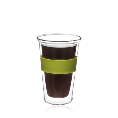 Factory direct sale Heat Resistant Hot Beverage Double Wall Glass with Silicone Transparent with dome cover coffee cup