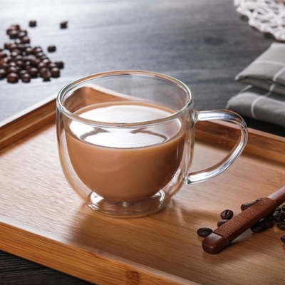 OEM High Borosilicate Handle Heat Resistant Double Wall Clear Coffee Glass