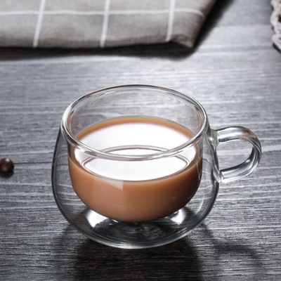 OEM High Borosilicate Handle Heat Resistant Double Wall Clear Coffee Glass