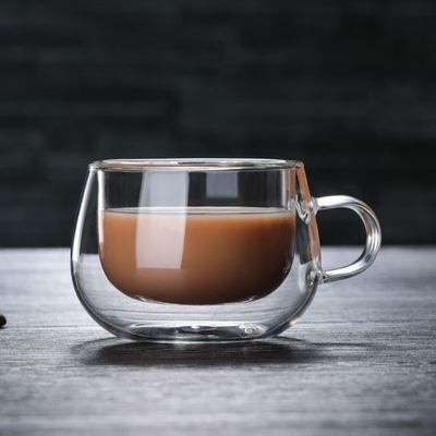 OEM High Borosilicate Handle Heat Resistant Double Wall Clear Coffee Glass