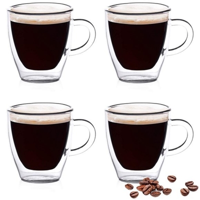 Professional Made High Borosilicate Handle Heat Resistant Double Wall Clear with handle Coffee Glass