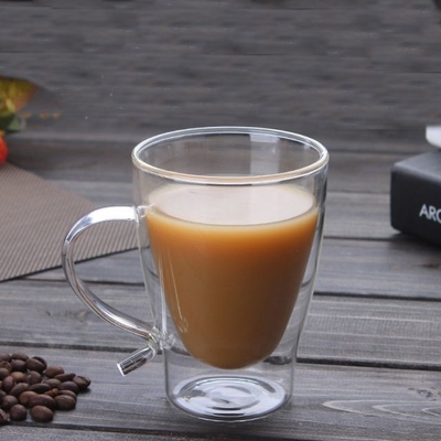 Professional Made High Borosilicate Handle Heat Resistant Double Wall Clear with handle Coffee Glass