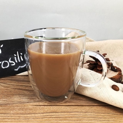 300ml 350ml Hot Selling High Borosilicate Handle Heat Resistant Double Wall Clear Coffee Glass