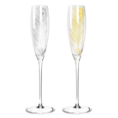 Made In China Decorative Glassware Golden Feather Champagne Flutes Glass Gift