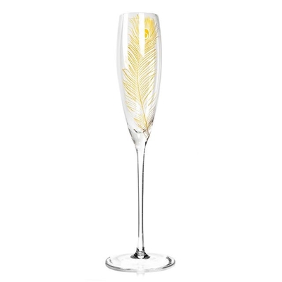 Made In China Decorative Glassware Golden Feather Champagne Flutes Glass Gift