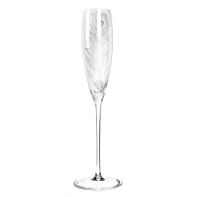 Made In China Decorative Glassware Golden Feather Champagne Flutes Glass Gift
