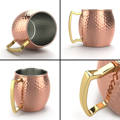 Factory Custom 65ml  Moscow mule rose gold finished with handles stainless steel mug