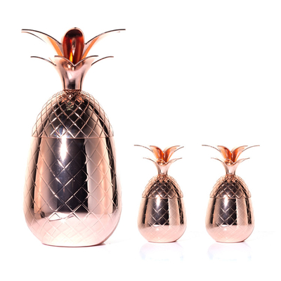 Customized Rose Gold Plated Cocktail Pineapple Cup Stainless Steel Pineapple Shape Drink Glass Set
