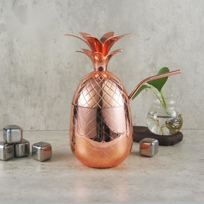 Customized Rose Gold Plated Cocktail Pineapple Cup Stainless Steel Pineapple Shape Drink Glass Set
