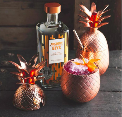 Customized Rose Gold Plated Cocktail Pineapple Cup Stainless Steel Pineapple Shape Drink Glass Set
