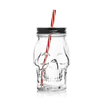 Popular products 17oz custom made glass skulls shaped 510ml mason jar with llid and straw