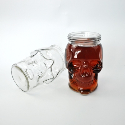 Popular products 17oz custom made glass skulls shaped 510ml mason jar with llid and straw