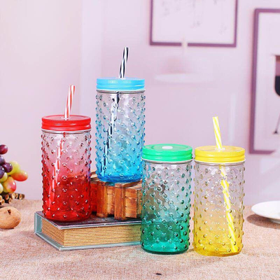 Wavelet dot Shape glass 370ml juice jar mason jar with llid and straw