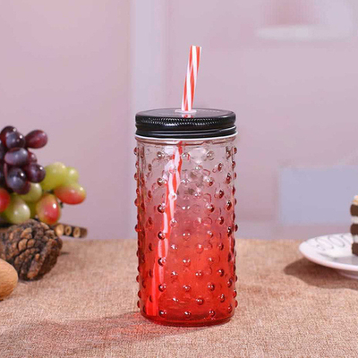 Custom made "Big Wavelet dot"  Shape glass juice jar mason jar with llid and straw
