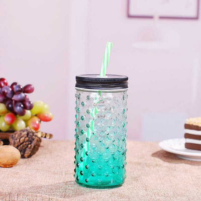 Custom made "Big Wavelet dot"  Shape glass juice jar mason jar with llid and straw