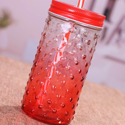 Custom made "Big Wavelet dot"  Shape glass juice jar mason jar with llid and straw