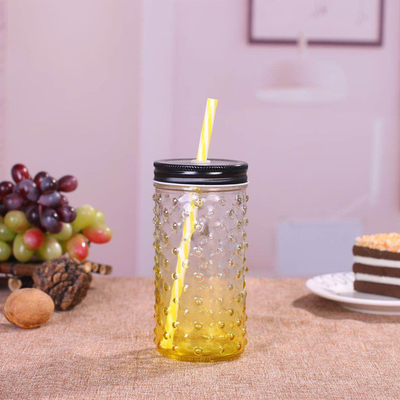 Custom made "Big Wavelet dot"  Shape glass juice jar mason jar with llid and straw