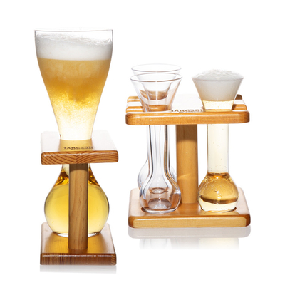 Wholesale Elegant Shaped Drinking Glasses Custom Clear Beer Can 16oz Q Fashional design with wooden base