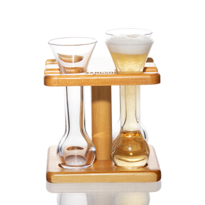 Wholesale Elegant Shaped Drinking Glasses Custom Clear Beer Can 16oz Q Fashional design with wooden base