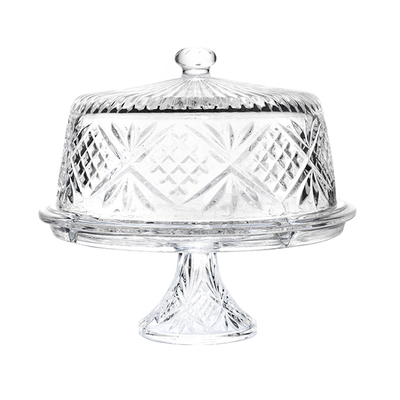 12 inch eco-friendly lead-free crystal transparent dome glass cake stand with lid