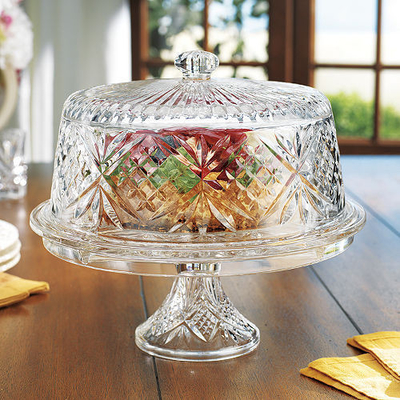 12 inch eco-friendly lead-free crystal transparent dome glass cake stand with lid