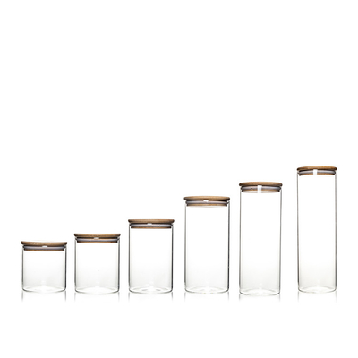 Wholesale Jar Food Storage Canister Transparent Borosilicate Glass With Bamboo Cover
