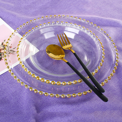 Pearl Round Gold Decoration Glass Charger Plate for Wedding Dinnerware Glass Plate