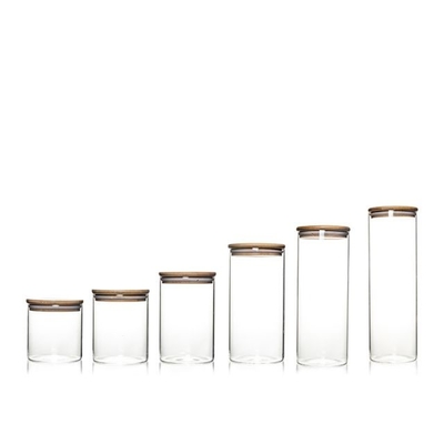 Custom Design Jar Food Storage Canister Transparent Borosilicate Glass With Bamboo Cover
