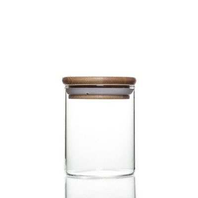 Custom Design Jar Food Storage Canister Transparent Borosilicate Glass With Bamboo Cover