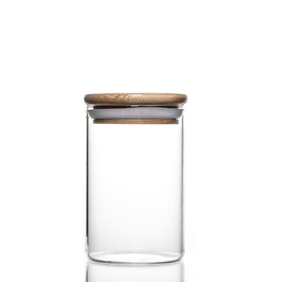 Custom Design Jar Food Storage Canister Transparent Borosilicate Glass With Bamboo Cover