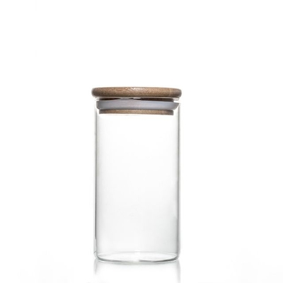 Custom Design Jar Food Storage Canister Transparent Borosilicate Glass With Bamboo Cover