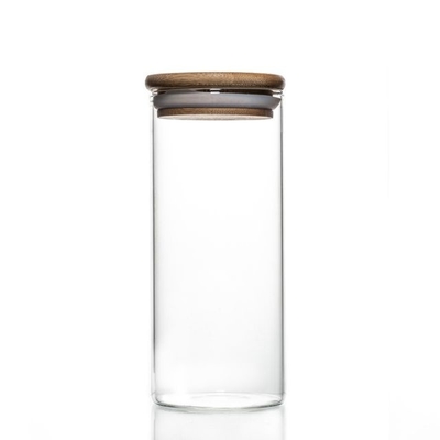 Professional Made Jar Food Storage Canister Transparent Borosilicate Glass With Bamboo Cover
