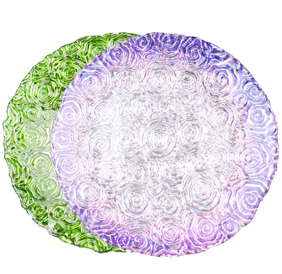 Wholesales Roes Embossed Spray Color Decoration Glass Charger Plate