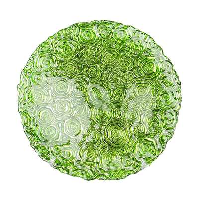 Wholesales Roes Embossed Spray Color Decoration Glass Charger Plate