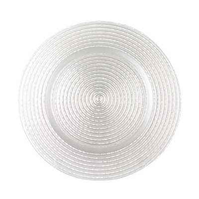 Hot selling High Quality White Embossed Elegant Decoration Glass Charger Plate