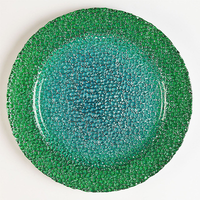 Hot selling High Quality Blue Silver Decoration Glass Charger Plate