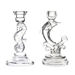 Hot sales customized Sea horse clear crystal glass candelabra candlestick holder