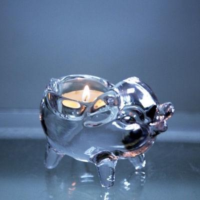 Simple Design Eco-Friendly Glass Transparent Animal Shape Pig Candle Holder for Home Decoration
