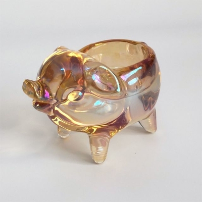 Simple Design Eco-Friendly Glass Transparent Animal Shape Pig Candle Holder for Home Decoration
