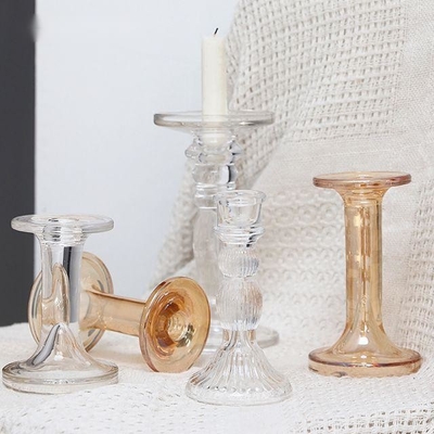 Wholesale clear pillar crystal glass candelabra candlestick holder