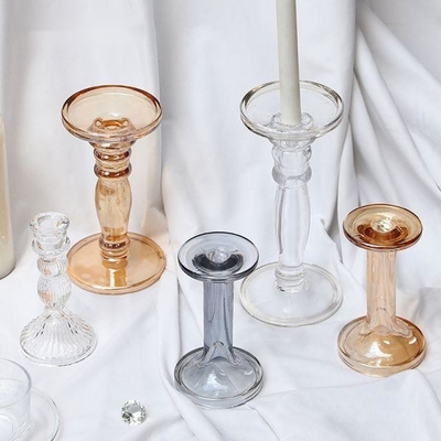 Wholesale clear pillar crystal glass candelabra candlestick holder