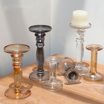Wholesale clear pillar crystal glass candelabra candlestick holder