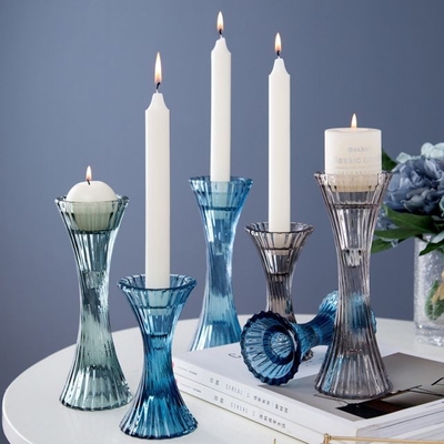 Hot sales customized clear crystal glass candelabra candlestick holder